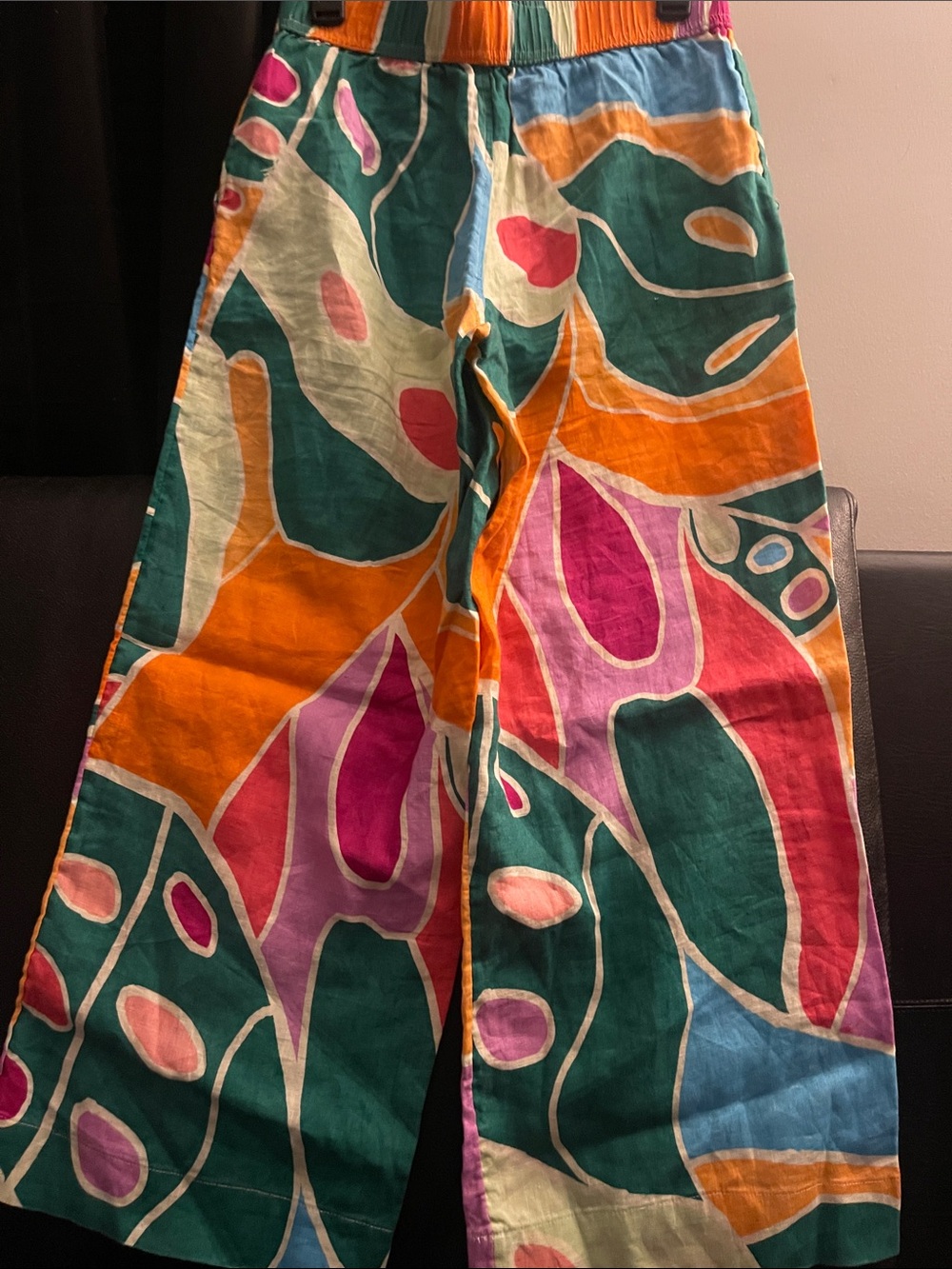 Christian Soriano AbstrctPrint Wide-Leg Pants 100% Linen Elastic waist Sz S NWOT - Picture 4 of 15